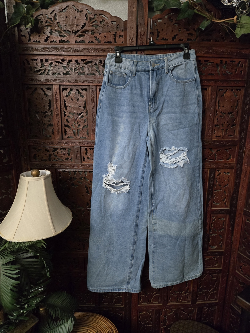 Shein Wide Leg Distressed Light Blue Women’s Jeans